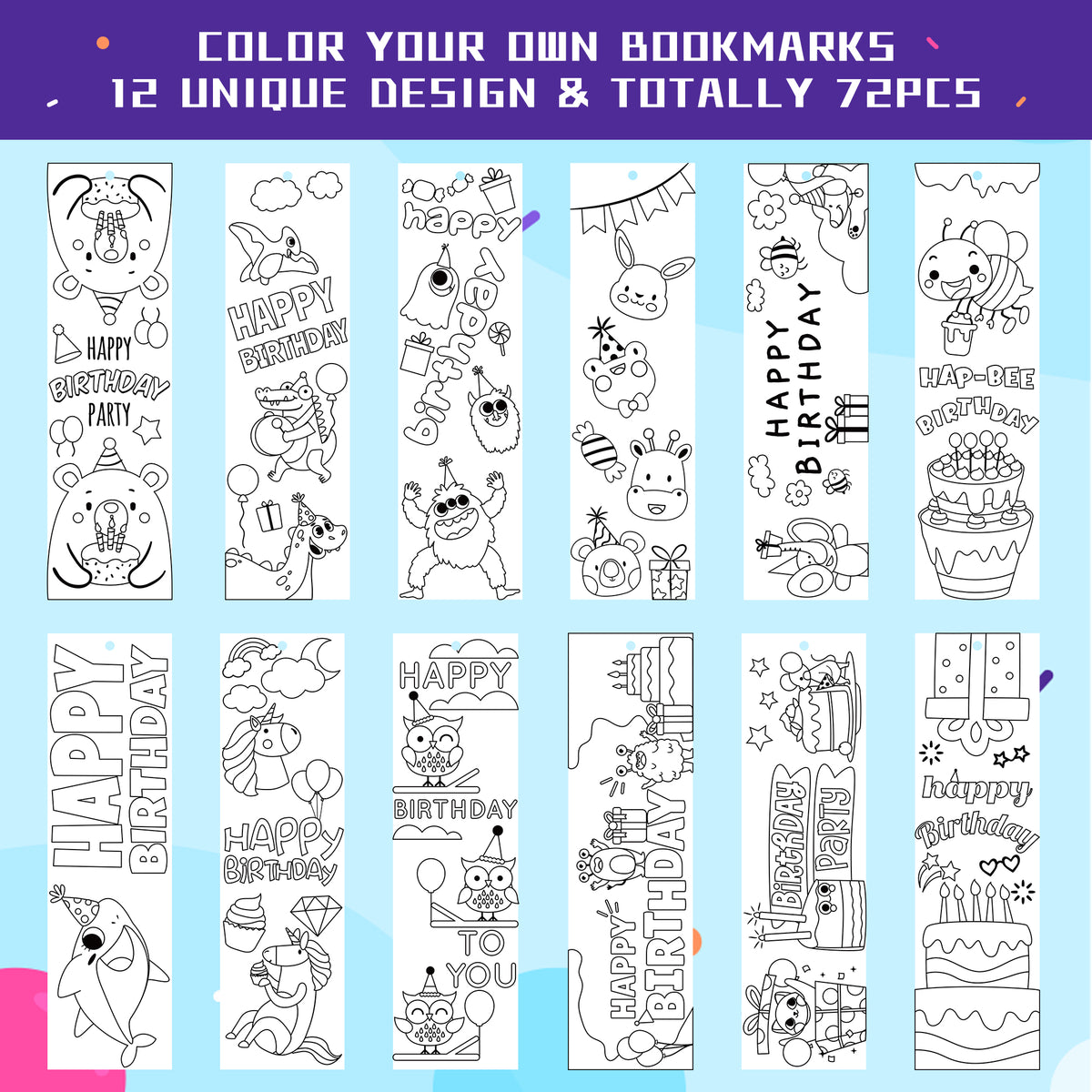 Haooryx 75Pcs Color Your Own Hawaii Bookmarks, Kids DIY Coloring Blank