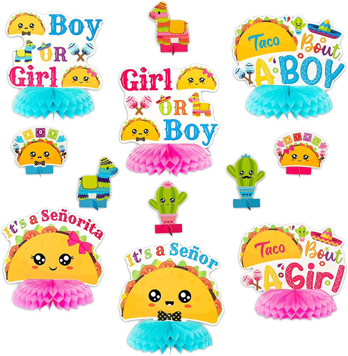 Haooryx 12Pcs Taco Bout a Baby Gender Reveal Honeycomb Centerpiece, Me
