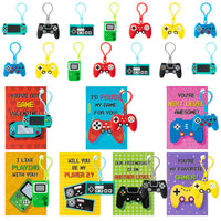 Haooryx 28 Pack Valentine's Day Gifts Cards with Keychains for Kids, Video Game Keychains Inspired Greeting Cards for School Student Prize Classroom Gift Exchange Valentines Party Present Supplies