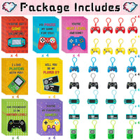 Haooryx 28 Pack Valentine's Day Gifts Cards with Keychains for Kids, Video Game Keychains Inspired Greeting Cards for School Student Prize Classroom Gift Exchange Valentines Party Present Supplies