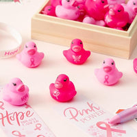 Haooryx 60pcs Pink Ribbon Mini Rubber Ducks Breast Cancer Awareness Bathing Toy Pink Ribbon Butterfly Hope Tiny Ducks for Girls Women Breast Cancer Awareness Inspiring Gifts Seminar Stationery Supply