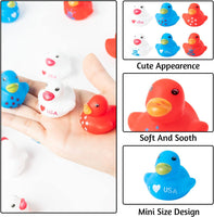 Haooryx 60pcs Patriotic Mini Rubber Duckies Toys The 4th of July Tiny Squeeze Ducks Float Bathtub Ducky for Independence Day National Day Decoration Blue White Red Cute Duck for Kids Shower Supply