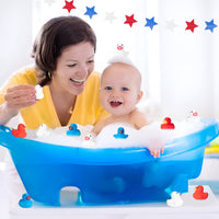 Haooryx 60Pcs Patriotic Mini Rubber Ducks Independence Day Float Bathtub Ducky 4th of July White Blue Red Tiny Squeak Duckies for Baby Shower Birthday Party Favors Memorial Day Gift Class Reward