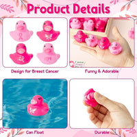 Haooryx 60pcs Pink Ribbon Mini Rubber Ducks Breast Cancer Awareness Bathing Toy Pink Ribbon Butterfly Hope Tiny Ducks for Girls Women Breast Cancer Awareness Inspiring Gifts Seminar Stationery Supply