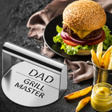 Haooryx Father's Day Stainless Steel Burger Press Gift, Dad Grill Master Burger Press Grill with Heat Resistant Handle BBQ Griddle Accessories for Father's Day Birthday Housewarming Present Supplies