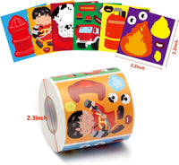 Haooryx 300pcs Firefighter Theme DIY Scene Sticker Roll, Cute Make Your Own Fireman Fire Truck Fire Hydrant Sticker Decal Cartoon Mix and Match Firegifhter Sticker for Boys Birthday Party Favor Supply