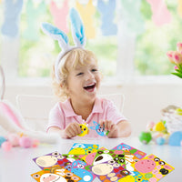 Haooryx 300pcs Make Your Own Easter Egg Scene Sticker Roll Make A Easter Cartoon Animals Face DIY Sticker Decals Mix and Match Cute Easter Theme Egg-Shaped Sticker for Spring Easter Party Supply