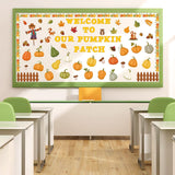 Haooryx 144Pcs Fall Pumpkin Patch Autumn Bulletin Board Decoration Set, Welcome to Our Pumpkin Patch Colorful Paper Patterned Cut-Outs for Fall Autumn Thanksgiving Halloween Classroom Blackboard Decor