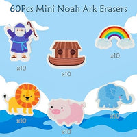 Haooryx 60pcs Noah Ark Mini Eraser for Kids Bulk Cartoon Noah Ark Theme Pencil Erasers 3D Mini Puzzle Erasers Pet Home Party Favor Student Homework Classroom Reward Birthday Gift Filler Supplies