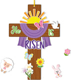 Haooryx 28 Pack Easter He is Risen Cross Craft Kit, Make Your Own Jesus Resurrection Cross Hanging Ornaments Thankful Craft for Church Sunday School Classroom Christian Easter Day Party Supply