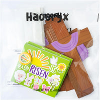 Haooryx 28 Pack Easter He is Risen Cross Craft Kit, Make Your Own Jesus Resurrection Cross Hanging Ornaments Thankful Craft for Church Sunday School Classroom Christian Easter Day Party Supply