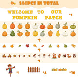 Haooryx 144Pcs Fall Pumpkin Patch Autumn Bulletin Board Decoration Set, Welcome to Our Pumpkin Patch Colorful Paper Patterned Cut-Outs for Fall Autumn Thanksgiving Halloween Classroom Blackboard Decor