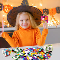 Haooryx 600pcs Halloween Candy Corn Make A Face Scene Sticker Rolls, Make Your Own Candy Corn Sticker Mix and Match Spooky Halloween Tri-Colored Candy Sticker DIY Decals School Reward for Kids