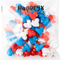 Haooryx 60pcs Patriotic Mini Rubber Duckies Toys The 4th of July Tiny Squeeze Ducks Float Bathtub Ducky for Independence Day National Day Decoration Blue White Red Cute Duck for Kids Shower Supply