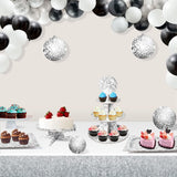 Haooryx 7Pcs Disco Cupcake Stand Set, Includes 2 Silver Disco 3-Tier Cupcake Tower Cardboard Dessert Holder 1 Round Cake Stand Platters 4 Rectangle Serving Tray for Disco Theme Birthday Party Supplies