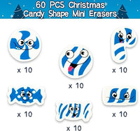 Haooryx 60pcs Christmas Candy Mini Erasers Bulk Novelty Christmas Candy Canes Pencil Eraser Blue&White Christmas Candy Rubber Erasers School Reward Prize for Kids Xmas Party Gift Filler (Blue & White)