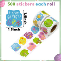 Haooryx 1000pcs Easter Drawing Style Sticker Rolls, 16 Designs Cute Easter Religious Sticker Cartoon Love Hope Jesus He is Risen Sticker Happy Easter Spring Sunday School VBS Supllies for Kids