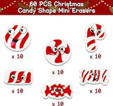 Haooryx 60pcs Christmas Candy Mini Erasers Bulk Novelty Christmas Candy Canes Pencil Eraser Red&White Christmas Candy Rubber Erasers School Reward Prize for Kids Xmas Party Gift Filler (Red & White)