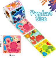 Haooryx 300pcs Ocean Animal Make A Face Stickers Roll Make Your Own Sea Animal Sticker Mix and Match Cute DIY Sticker Art for Kids Under The Sea Marine Life Birthday Party Favors Scrapbook Gift Decor