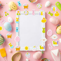 Haooryx 300pcs Cartoon Easter Foam Sticker, Candy Color Easter Theme Buuny Peeps Chicks Egg Shaped Self-Adhesive EVA Foam Sticker Cute Puffy Sticker for Happy Easter Spring Theme Party Supplies