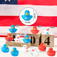 Haooryx 60pcs Patriotic Mini Rubber Duckies Toys The 4th of July Tiny Squeeze Ducks Float Bathtub Ducky for Independence Day National Day Decoration Blue White Red Cute Duck for Kids Shower Supply