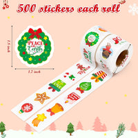 Haooryx 1000pcs Religious Christmas Sticker Rolls, 16 Designs Cartoon Christmas Theme Gingerbread Candy Canes Sticker Decals Cute Educational Christian Sticker for Kids Sunday School VBS Supplies