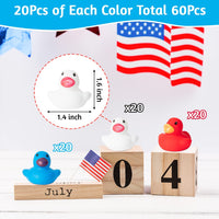 Haooryx 60Pcs Patriotic Mini Rubber Ducks Independence Day Float Bathtub Ducky 4th of July White Blue Red Tiny Squeak Duckies for Baby Shower Birthday Party Favors Memorial Day Gift Class Reward