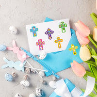 Haooryx 300pcs Easter Cross-Shaped Make a Cross Scene Sticker Roll Make Your Own Easter Theme Cross Sticker Decals Christian Religious Jesus He Is Risen Bunny Chick DIY Sticker for Easter Party Supply