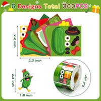 Haooryx 300pcs Christmas Theme Make A Pickle Face Scene Sticker Roll, Make Your Own Pickle Gherkin Sticker Decals Mix and Match DIY Cartoon Cucumber Art Craft for Kids Xmas Party Favor Supplies