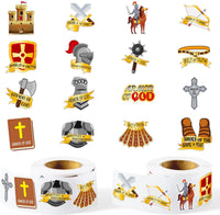 Haooryx 1000pcs Armor of God Sticker Rolls, 16 Designs Christian Religious Theme Self Adhesive Sticker Decals Cartoon Bible Armor Medieval Knight Castle Sword Sticker for Kids Sunday School VBS Supply