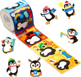 Haooryx 300psc Make A Penguin Scene Sticker Roll, Make Your Own Winter Season Cartoon Animal Sticker Decals Mix and Match DIY Cute Penguin Sticker for Scrapbooking Christmas Party Supplies