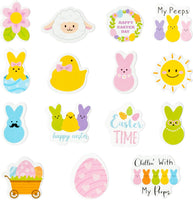 Haooryx 300pcs Cartoon Easter Foam Sticker, Candy Color Easter Theme Buuny Peeps Chicks Egg Shaped Self-Adhesive EVA Foam Sticker Cute Puffy Sticker for Happy Easter Spring Theme Party Supplies