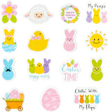 Haooryx 300pcs Cartoon Easter Foam Sticker, Candy Color Easter Theme Buuny Peeps Chicks Egg Shaped Self-Adhesive EVA Foam Sticker Cute Puffy Sticker for Happy Easter Spring Theme Party Supplies