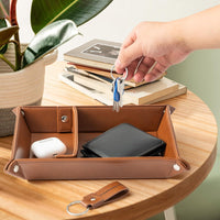 Haooryx 3Pcs Best Husband Ever PU Leather Valet Tray and Keychain Housewarming Present Brown PU Leather Catchall Tray with Envelope Nightstand Holder for Keys, Watch, Wallet, Phone