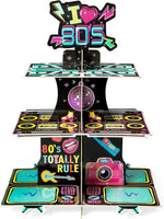 Haooryx 80s Party Decorations Cupcake Stand, 3 Tier I Love 80s Retro Cupcake Tower Cardboard 80s Totally Rule Candy Dessert Holder for 1980s Theme Birthday Party Neon Party Rock Hippie Party Supplies