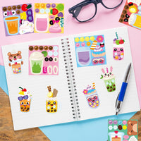 Cartoon Bubble Tea DIY Sticker - Haooryx 300pcs Make Your Own Cute Bubble Tea Scene Sticker Roll Make A Boba Tea Face Sticker Decals Mix and Match DIY Milk Tea Sticker for Kids Party Favor Supplies