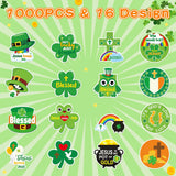 Haooryx 1000pcs St.Patrick’s Day Religious Sticker Rolls, 16 Designs St.Patrick’s Day Jesus Love Me God Blessed Green Sticker Decal Irish Shamrock Green Hat Cross Sticker St.Patrick’s Day Party Supply
