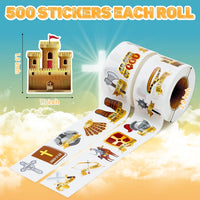 Haooryx 1000pcs Armor of God Sticker Rolls, 16 Designs Christian Religious Theme Self Adhesive Sticker Decals Cartoon Bible Armor Medieval Knight Castle Sword Sticker for Kids Sunday School VBS Supply