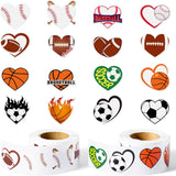 Haooryx 1000pcs Valentine’s Day Heart-Shaped Ball Sports Sticker Rolls, 16 Designs Sports Theme Football Basketball Baseball Soccer Self-Adhesive Sticker Decals for Sports Party Giftwrap Decor