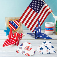 Haooryx 60pcs The 4th of July Patriotic Pattern Paper Set 15 Designs 11 Inch Independence Day Double-Sided Retro Scrapbook Specialty Paper-U.S. Flag Red Blue White Patriotic Decorative Craft Paper