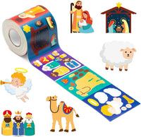 Haooryx 300pcs Make A Nativity Scene Sticker Roll, Cartoon Christian Religious Make Your Own Nativity Sticker Decals Educational Art Craft Kit for Kids Religious Sticker for Sunday School VBS Supplies