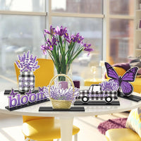 Haooryx 5Pcs Spring Lavender Wooden Centerpieces Decorations, Purple Lavender Bloom Butterfly Letter Sign Detachable Wood Craft Centerpiece for Spring Holiday Lavender Theme Party Home Table Decor