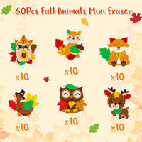 Haooryx 60Pcs Fall Animials Mini Eraser for Kids Bulk Novelty Autumn Animals Pencil Eraser 3D Desk Puzzle Erasers Pet for Student Homework Reward Classroom Prizes Fall Holiday Gift Filler Supplies