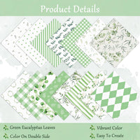 Haooryx 60pcs Green Eucalyptus Leaves Patterned Paper, 11x11 Inch Greenery Double-Sided Decorative Craft Paper Cute Eucalyptus Leaves Plaid Scrapbook Origami Paper Gift Wrap DIY Photo Album Decor