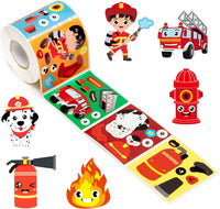 Haooryx 300pcs Firefighter Theme DIY Scene Sticker Roll, Cute Make Your Own Fireman Fire Truck Fire Hydrant Sticker Decal Cartoon Mix and Match Firegifhter Sticker for Boys Birthday Party Favor Supply