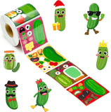 Haooryx 300pcs Christmas Theme Make A Pickle Face Scene Sticker Roll, Make Your Own Pickle Gherkin Sticker Decals Mix and Match DIY Cartoon Cucumber Art Craft for Kids Xmas Party Favor Supplies