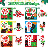 Haooryx 300pcs Make A Christmas Candy Face Scene Sticker Roll, Make Your Own Christmas Candy Canes Happy Face Sticker Decals Cute Mix and Match DIY Art Craft for Xmas Party Supply Gift Wrap Decor