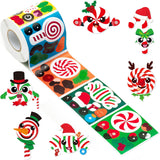 Haooryx 300pcs Make A Christmas Candy Face Scene Sticker Roll, Make Your Own Christmas Candy Canes Happy Face Sticker Decals Cute Mix and Match DIY Art Craft for Xmas Party Supply Gift Wrap Decor