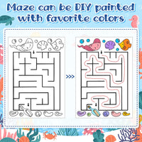 Haooryx 24pcs Ocean Mazes Books for Kids, Cute Ocean Animals Children Maze Activity Book 12 Difficulty Levels Puzzle games Classroom Problem-Solving DIY Colorable Maze Books for Beginners Ages 5-12
