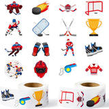 Haooryx 1000pcs Ice Hockey Theme Sticker Rolls, 16 Designs Cartoon Ice Hockey Puck Helmet Self Adhesive Sticker Decals Cute Sticker for Ice Hockey Match Decor Sport Lover Party Favor Supplies